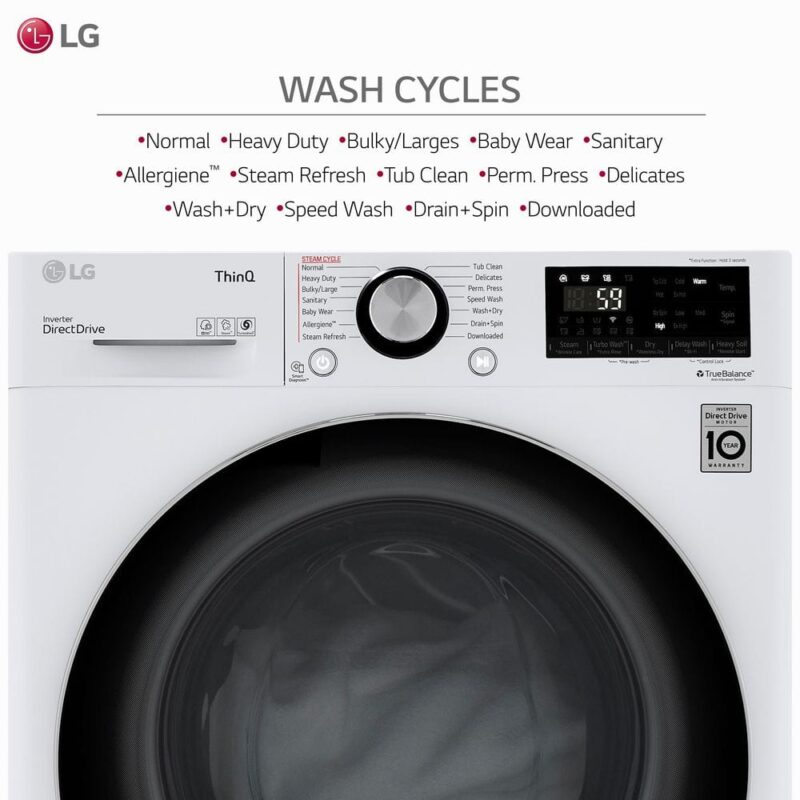 WM3555HWA 24 in. W 2.4 cu. ft. SMART All-in-One Compact Front Load Washer & Ventless Dryer Combo in White with Steam